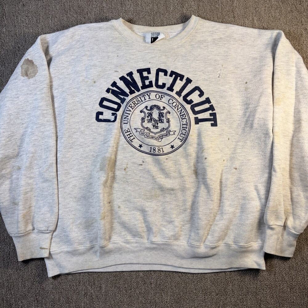 True Vintage University Of Connecticut Sweatshirt Thrashed Comfy XL 1980s Gray